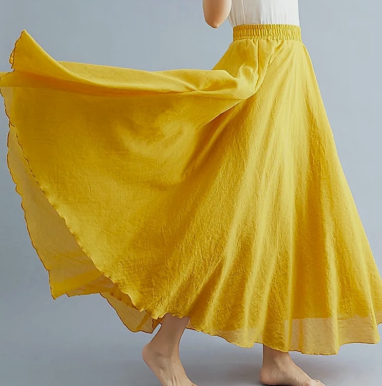 28-Color Mori Girl Cotton Linen A-line Long Skirt — scale reference