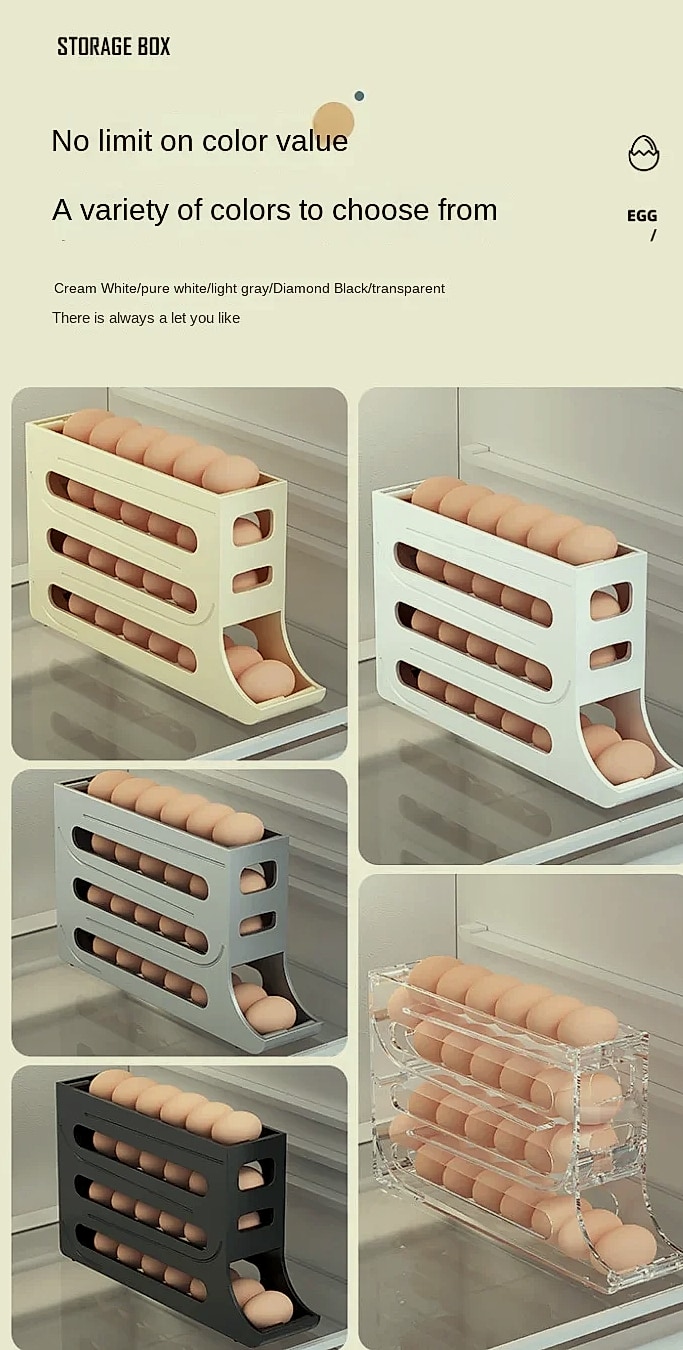 AHTOSKA 4-Layer Automatic Egg Dispenser Fridge Organizer — side view