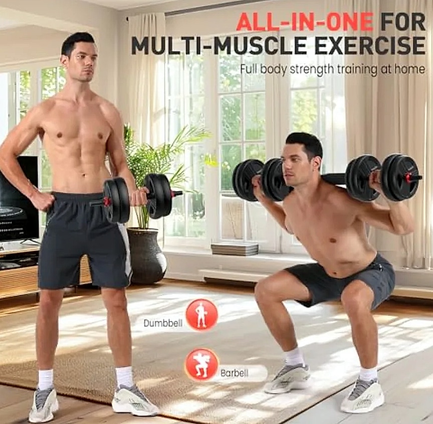 YAO HUI HUANG 20lb Adjustable Dumbbell Set with 3-in-1 — assembled view