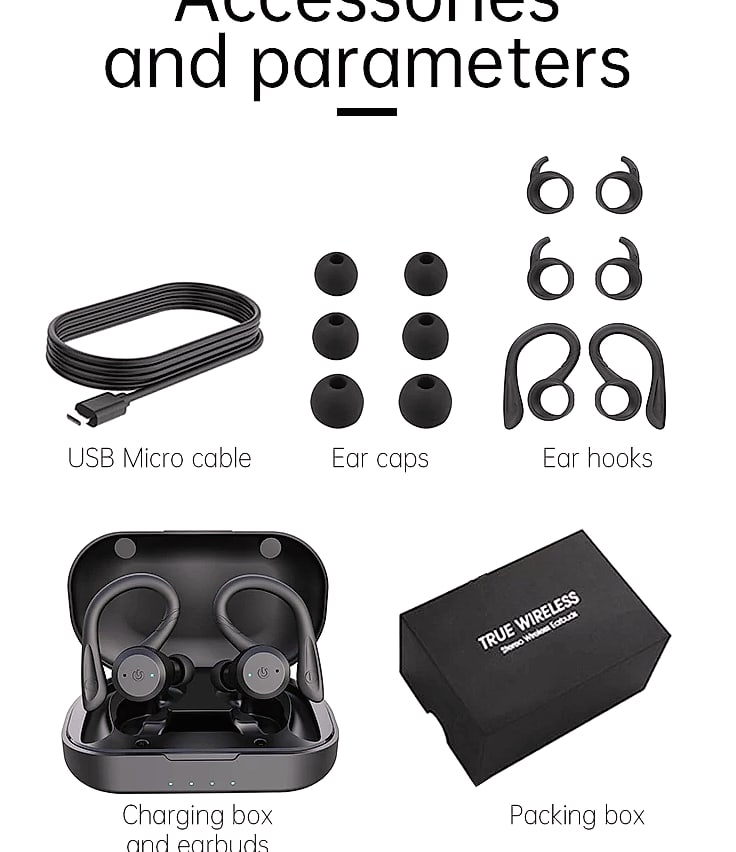 GDLYL Waterproof Bluetooth Earbuds IPX7 TWS Wireless Headset — parts overview