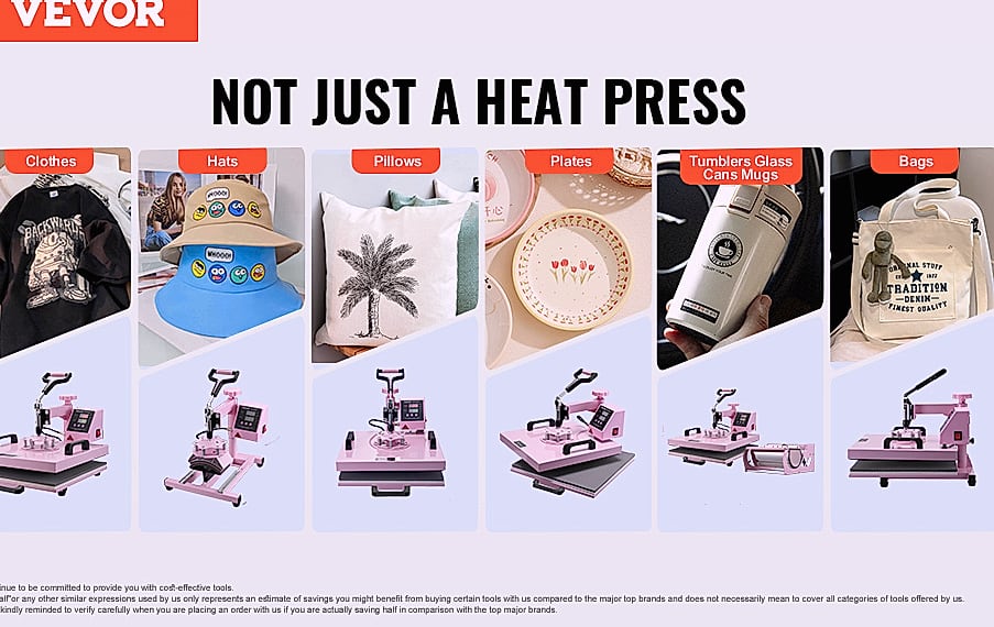 SucceBuy 12 x 15 inch Heat Press Machine with 8 Attachments — scale reference