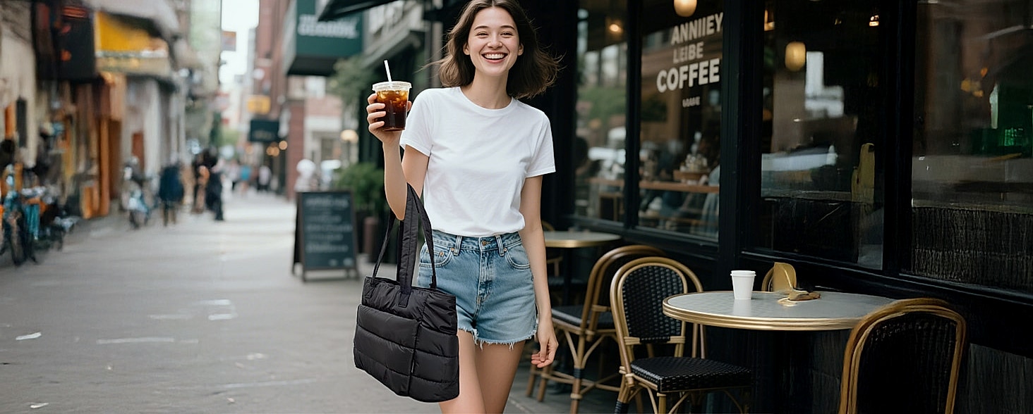 BAGSMART Tote Bag for Women, Lightweight Quilted Shoulder — size comparison