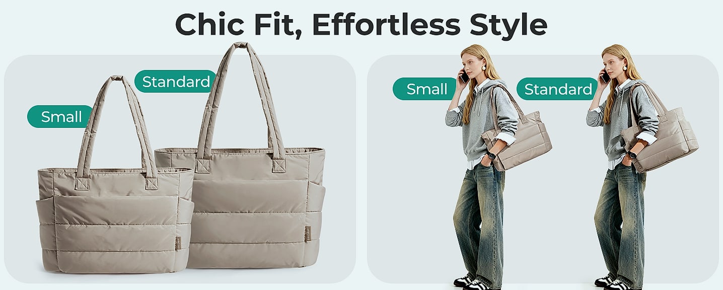BAGSMART Tote Bag for Women, Lightweight Quilted Shoulder — package contents
