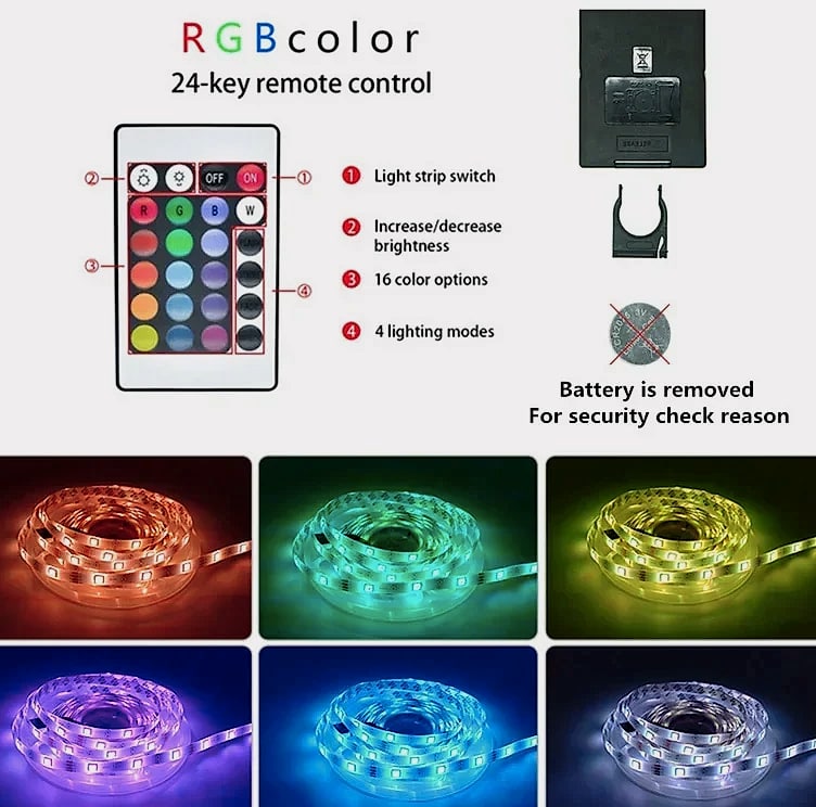 Adiodo USB LED Strip Lights 5050 RGB App Control — scale reference