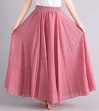 28-Color Mori Girl Cotton Linen A-line Long Skirt — side view