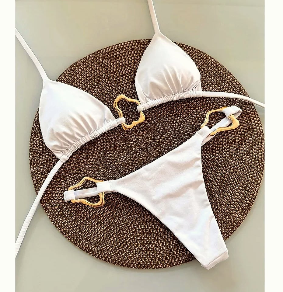 Lace-up Solid Color Two-piece Bikini Swimsuit for Women — parts overview