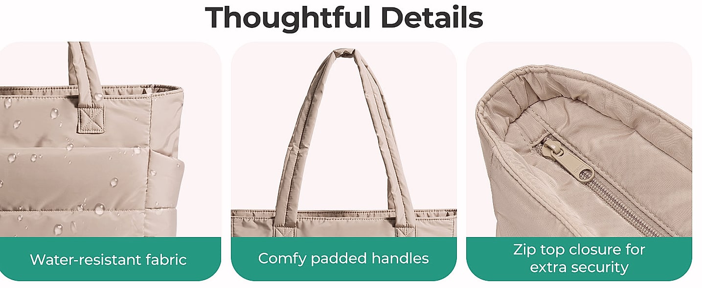 BAGSMART Tote Bag for Women, Lightweight Quilted Shoulder — scale reference
