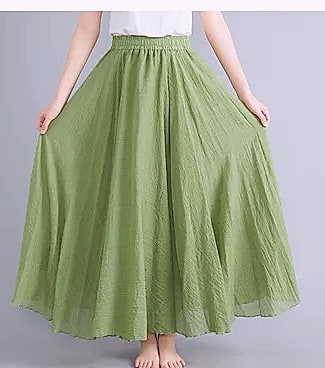 28-Color Mori Girl Cotton Linen A-line Long Skirt — side view