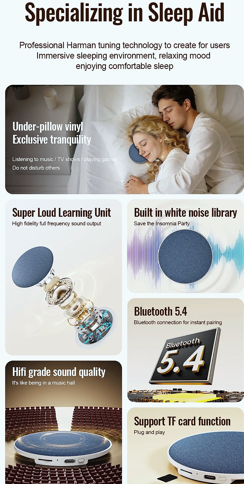 DIXSG Mini Under Pillow Sleep Speaker Bluetooth 5.4 — assembled view