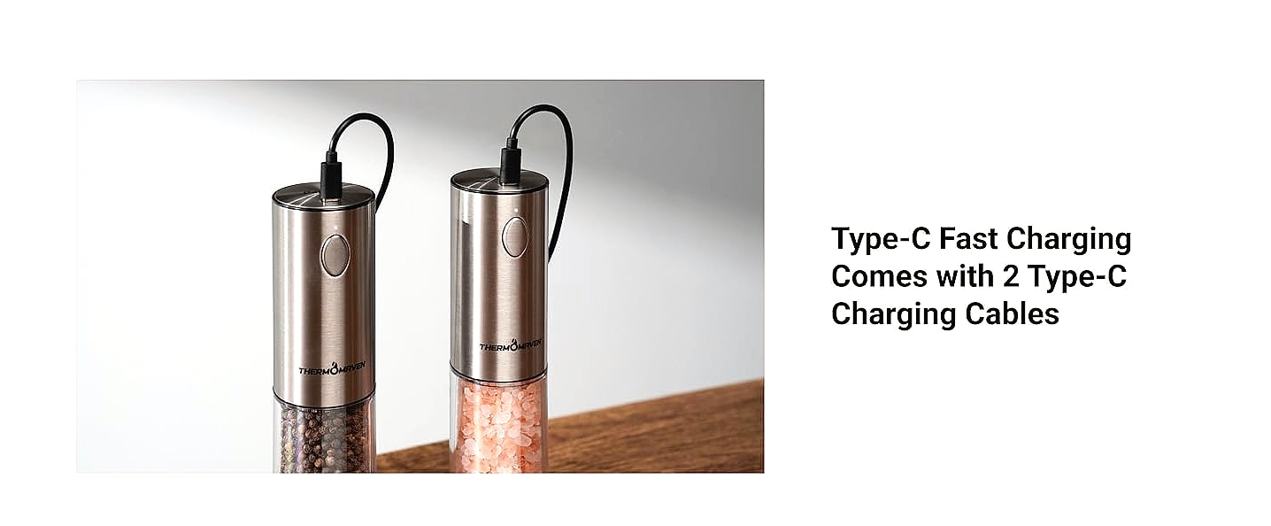 ThermoMaven 110ml Rechargeable Electric Salt Pepper Grinder — parts overview