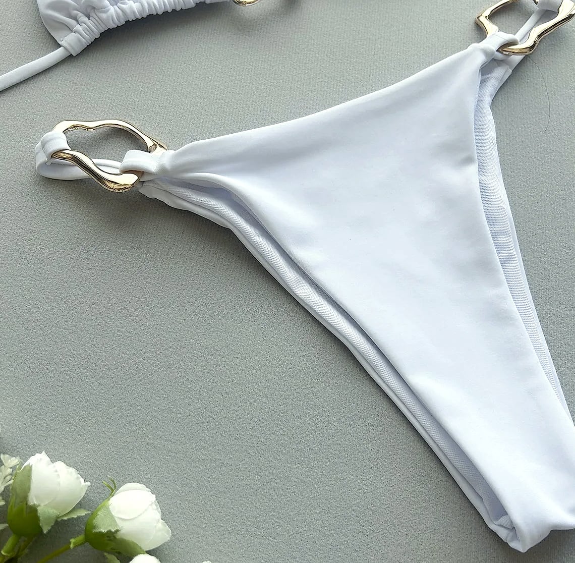 Lace-up Solid Color Two-piece Bikini Swimsuit for Women — close-up details