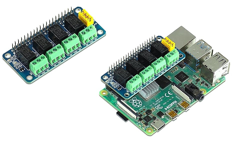 SB Components Relay 4 Zero 3V 4 Channel Relay Shield for — assembled view