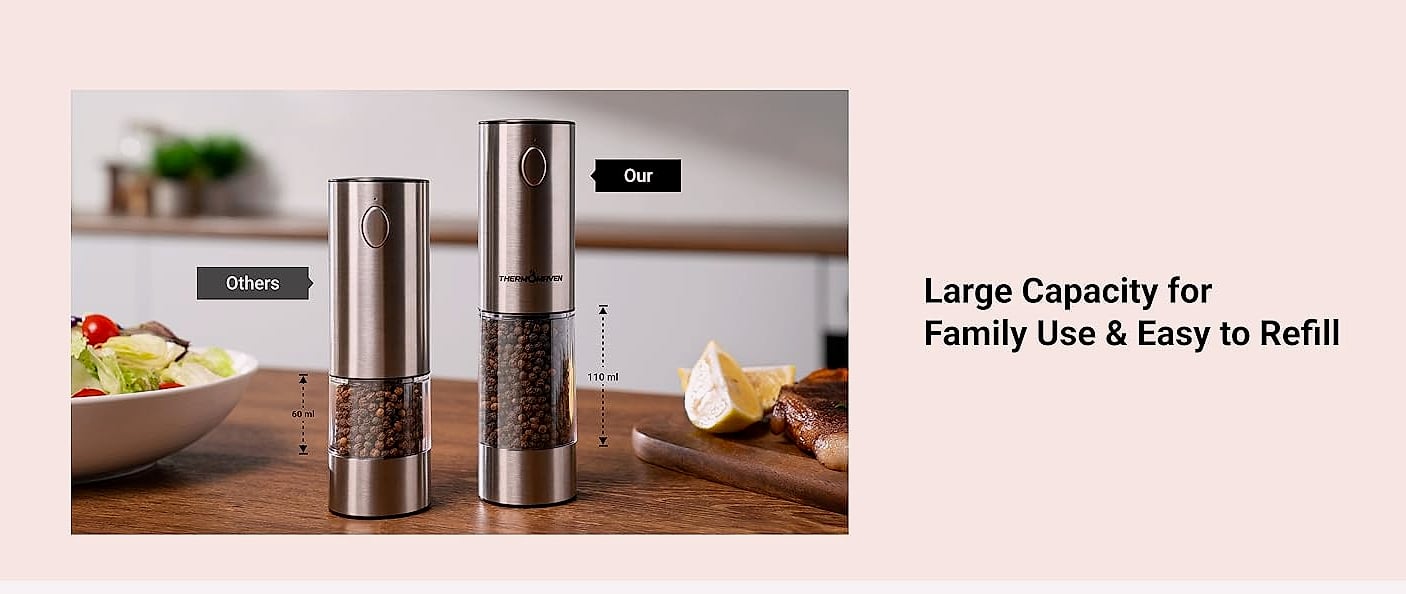 ThermoMaven 110ml Rechargeable Electric Salt Pepper Grinder — side view