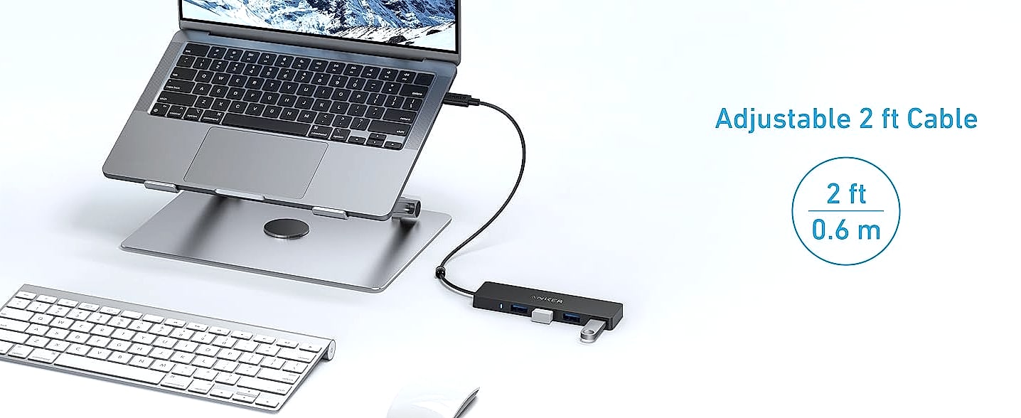 Anker 4-Port USB 3.0 Hub with 5Gbps Data Transfer Speed — close-up details