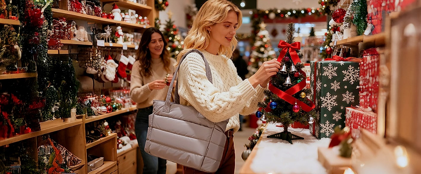 BAGSMART Tote Bag for Women, Lightweight Quilted Shoulder — interior detail
