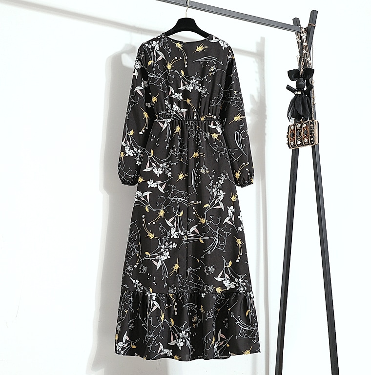 XIBUSANA Women's Floral Maxi Dress Full Sleeve Casual — parts overview