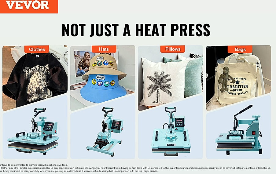 SucceBuy 12 x 15 inch Heat Press Machine with 8 Attachments — interior detail