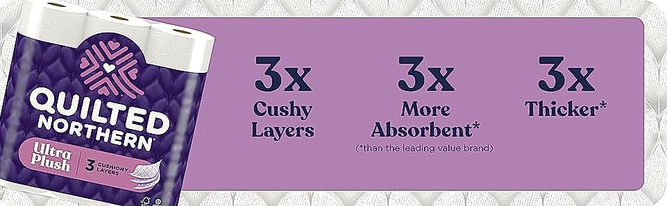 Quilted Northern Ultra Plush Toilet Paper, 6 Mega Rolls, — close-up details