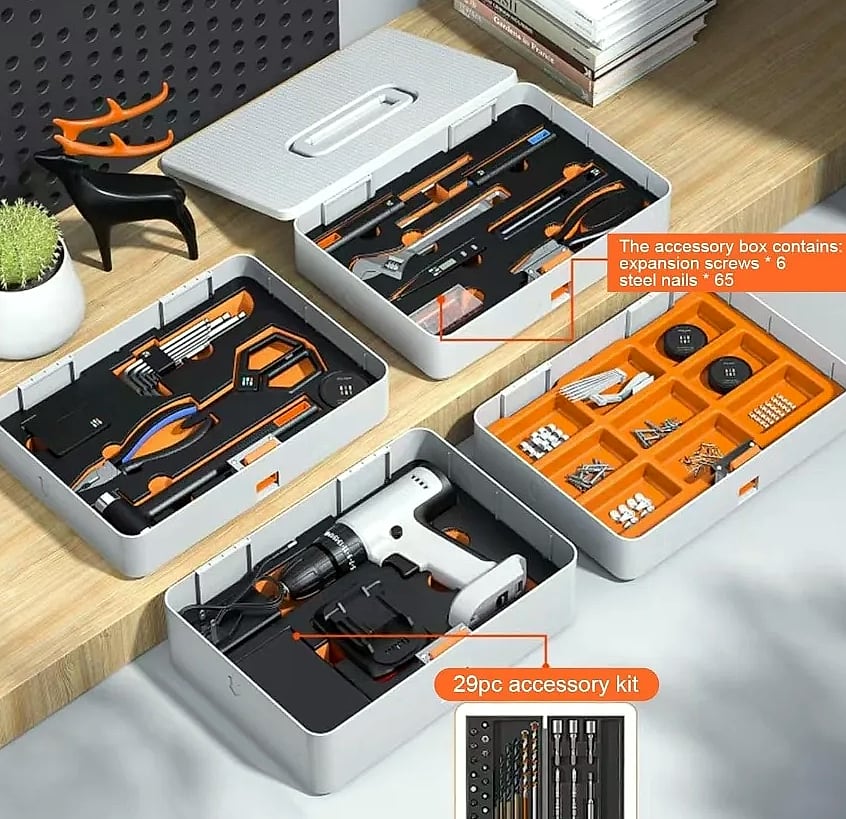 Kankeirr 589-Piece Tool Set with 24V Cordless Drill — close-up details