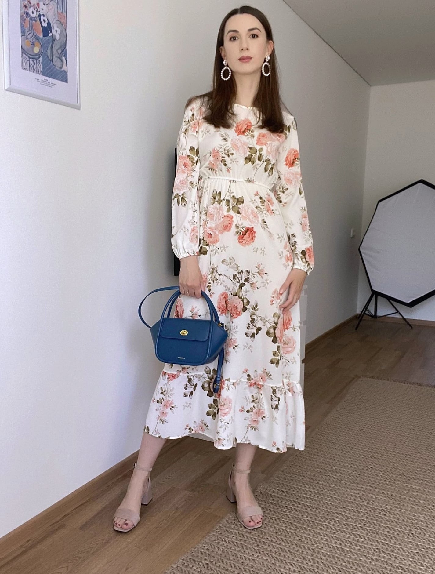 XIBUSANA Women's Floral Maxi Dress Full Sleeve Casual — assembled view