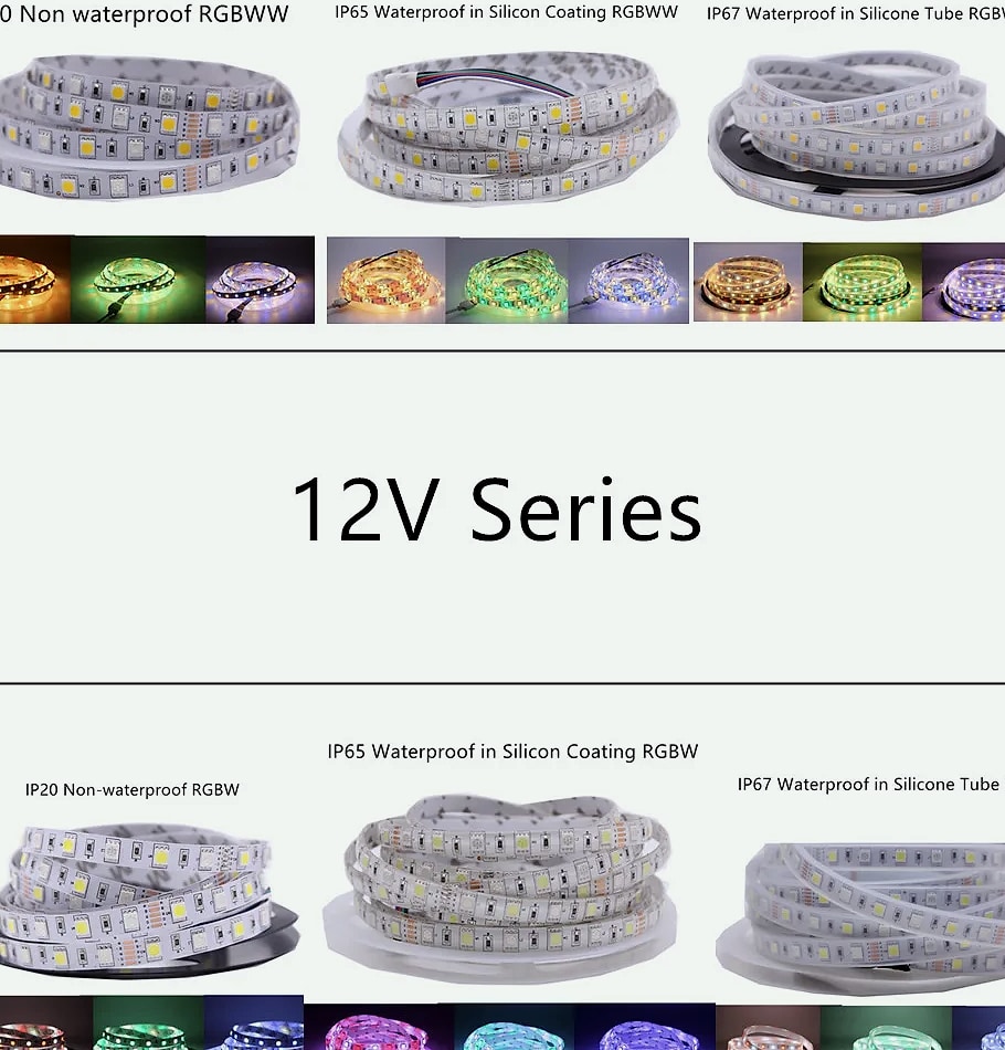 taslauk 5M 5050 SMD LED Strip RGB RGBW RGBWW 12V 24V — size comparison