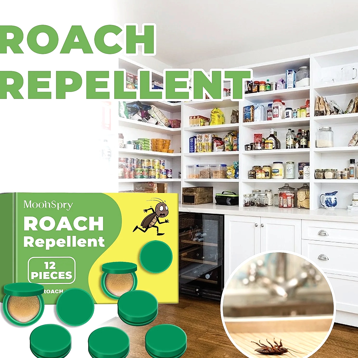 Cockroach Killer Bait Station Sticker, 12-Pack Natural — package contents