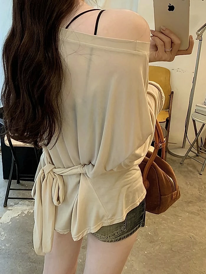 ZOYLEIR Women's Off-Shoulder Long Sleeve T-Shirt — scale reference