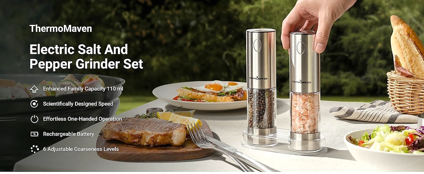 ThermoMaven 110ml Rechargeable Electric Salt Pepper Grinder — package contents