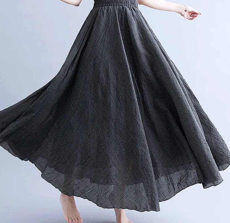 28-Color Mori Girl Cotton Linen A-line Long Skirt — assembled view