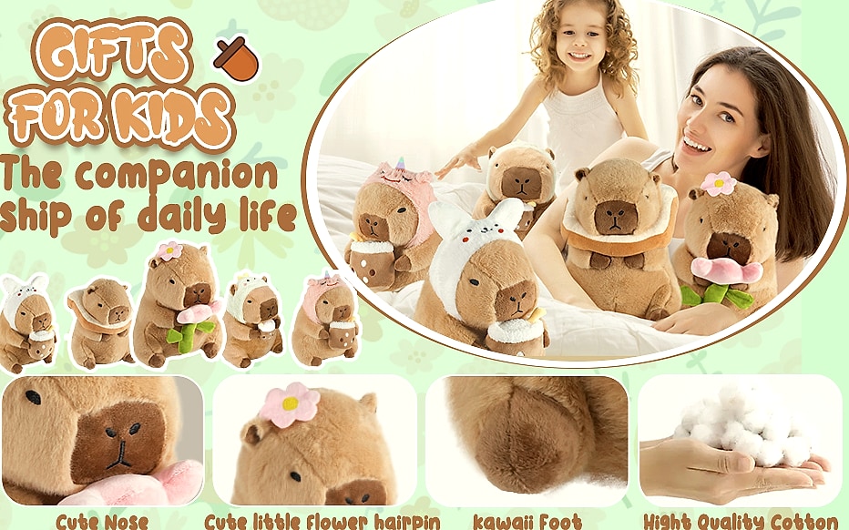 CHDBLOCK Flower Capybara Plush Toy, 11 Inch Soft Stuffed — assembled view