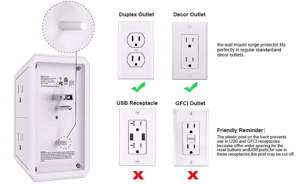 QINLIANF 5 Outlet Wall Charger with 4 USB Ports — close-up details