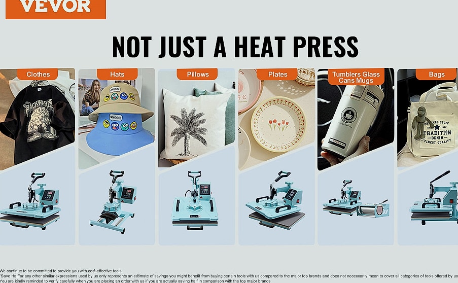 SucceBuy 12 x 15 inch Heat Press Machine with 8 Attachments — size comparison