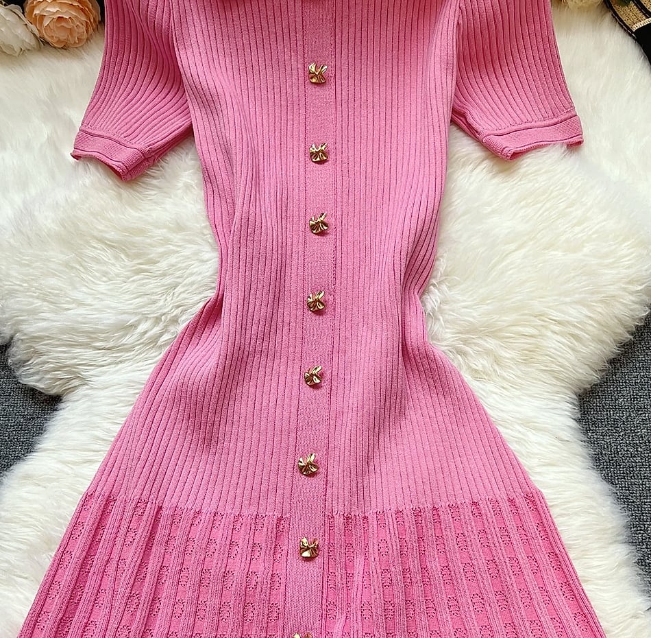 YUOOMUOO Patchwork Knit Long Dress Women Spring Summer — close-up details