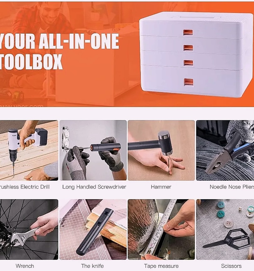 Kankeirr 589-Piece Tool Set with 24V Cordless Drill — scale reference