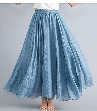 28-Color Mori Girl Cotton Linen A-line Long Skirt — assembled view