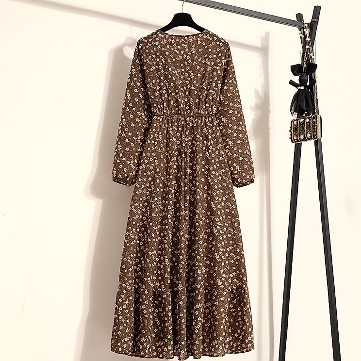 XIBUSANA Women's Floral Maxi Dress Full Sleeve Casual — close-up details
