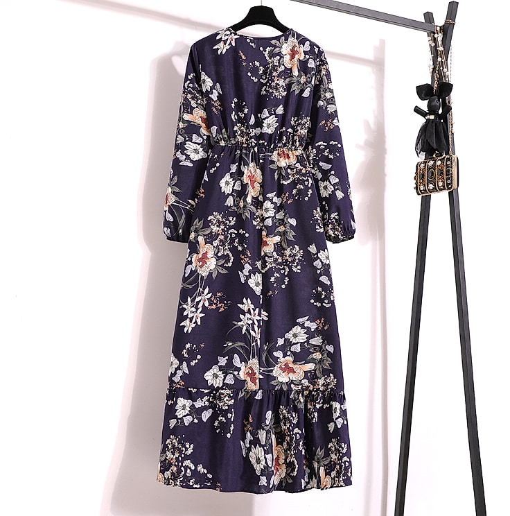 XIBUSANA Women's Floral Maxi Dress Full Sleeve Casual — interior detail