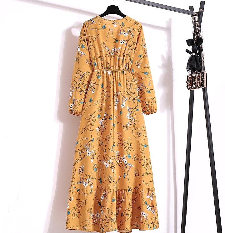 XIBUSANA Women's Floral Maxi Dress Full Sleeve Casual — interior detail