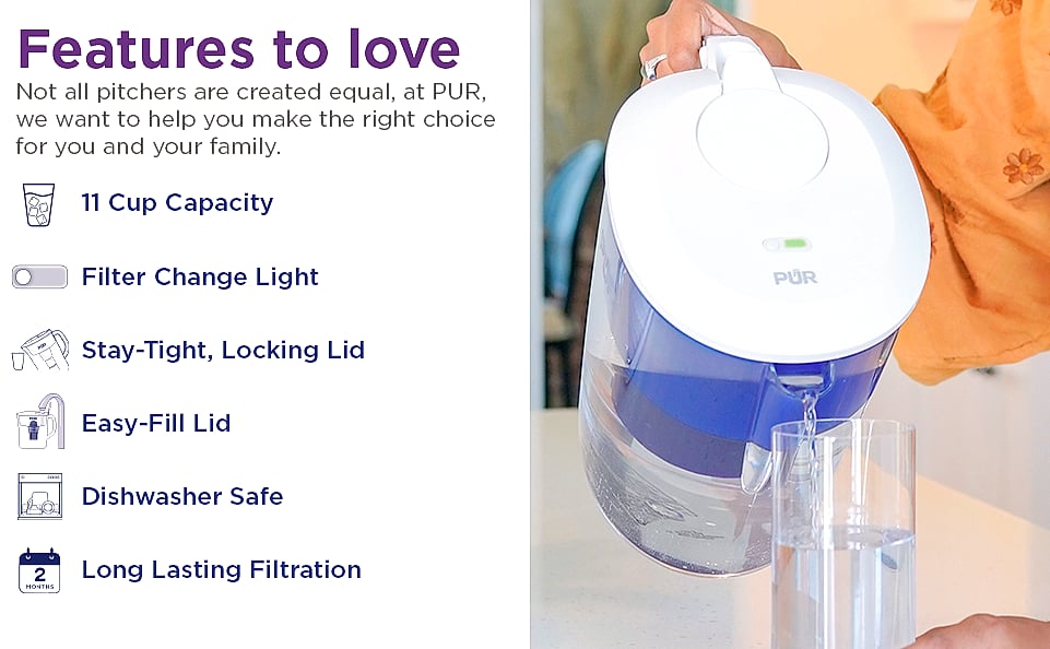 PUR 11-Cup Water Pitcher with Filter and Change Indicator — close-up details