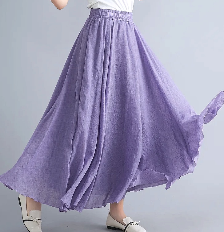 28-Color Mori Girl Cotton Linen A-line Long Skirt — scale reference