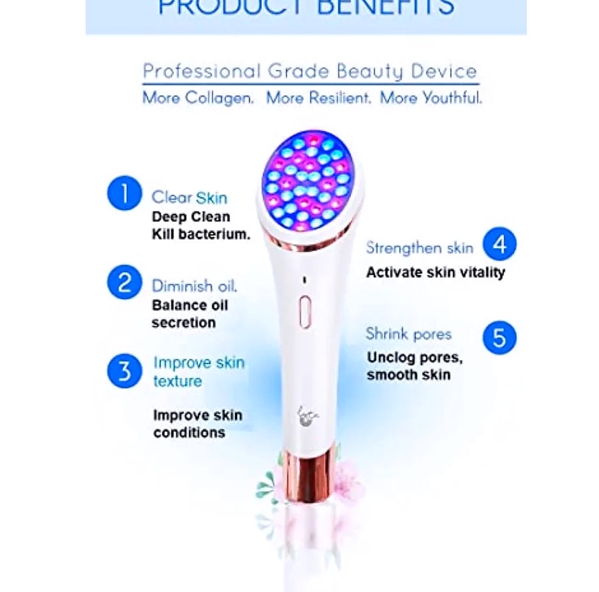 Wireless Duo Red Blue LED Light Therapy Face Device — feature highlights