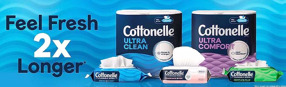Cottonelle Fresh Feel Flushable Wet Wipes, 8 Packs — scale reference