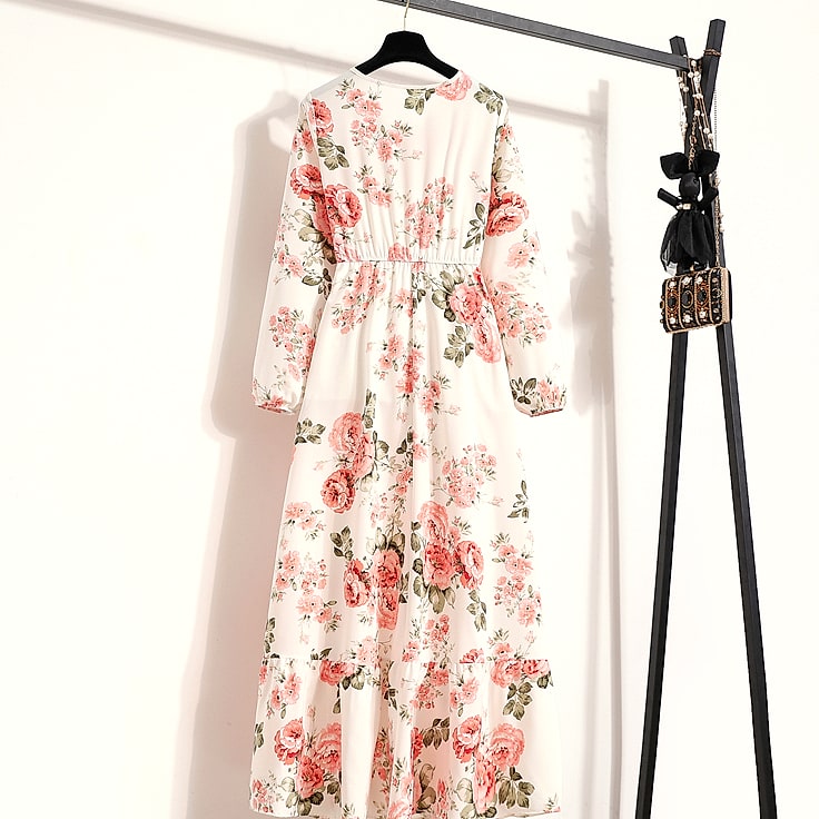 XIBUSANA Women's Floral Maxi Dress Full Sleeve Casual — close-up details