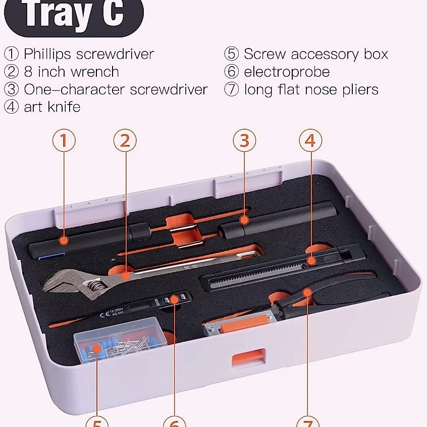 Kankeirr 589-Piece Tool Set with 24V Cordless Drill — parts overview