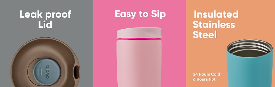 Owala SmoothSip Slider 12 oz Insulated Travel Coffee Mug — close-up details
