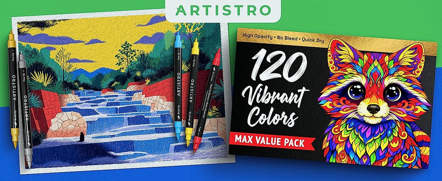 ARTISTRO 36 Acrylic Paint Markers with Dual Tips — package contents