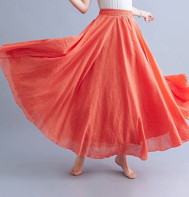 28-Color Mori Girl Cotton Linen A-line Long Skirt — interior detail