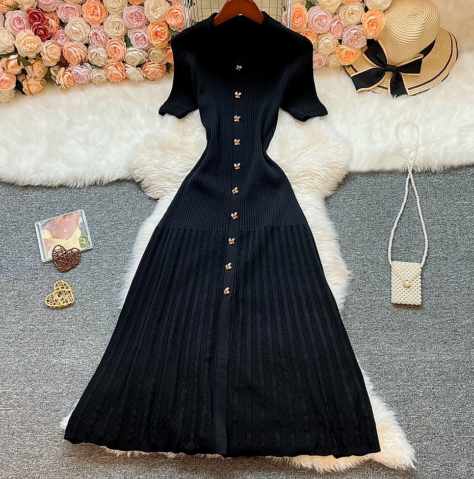 YUOOMUOO Patchwork Knit Long Dress Women Spring Summer — assembled view