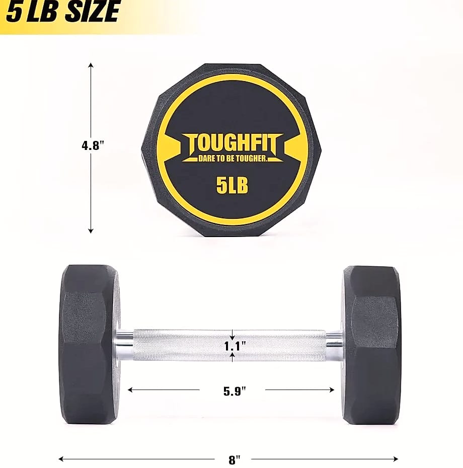 5-50 lb Dumbbell Set with Steel Cast Core, Non-slip Knurled — assembled view