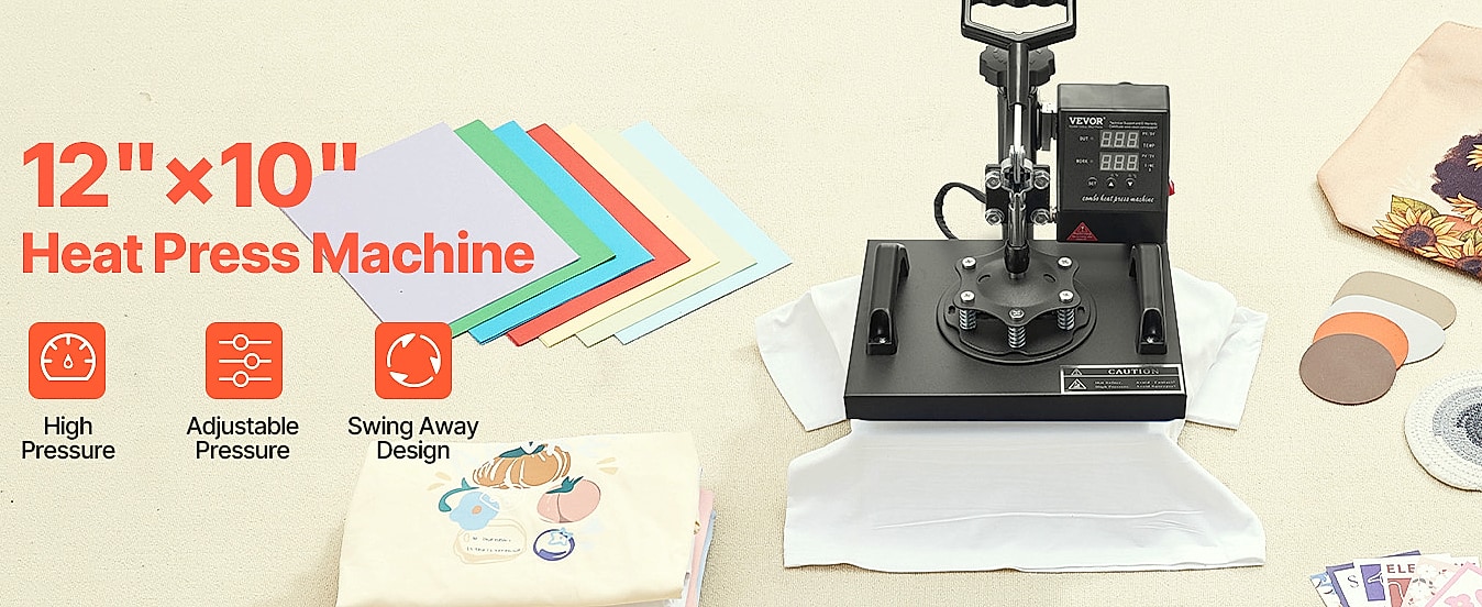 SucceBuy 12x10 Heat Press Machine 650W Swing Away Transfer — package contents